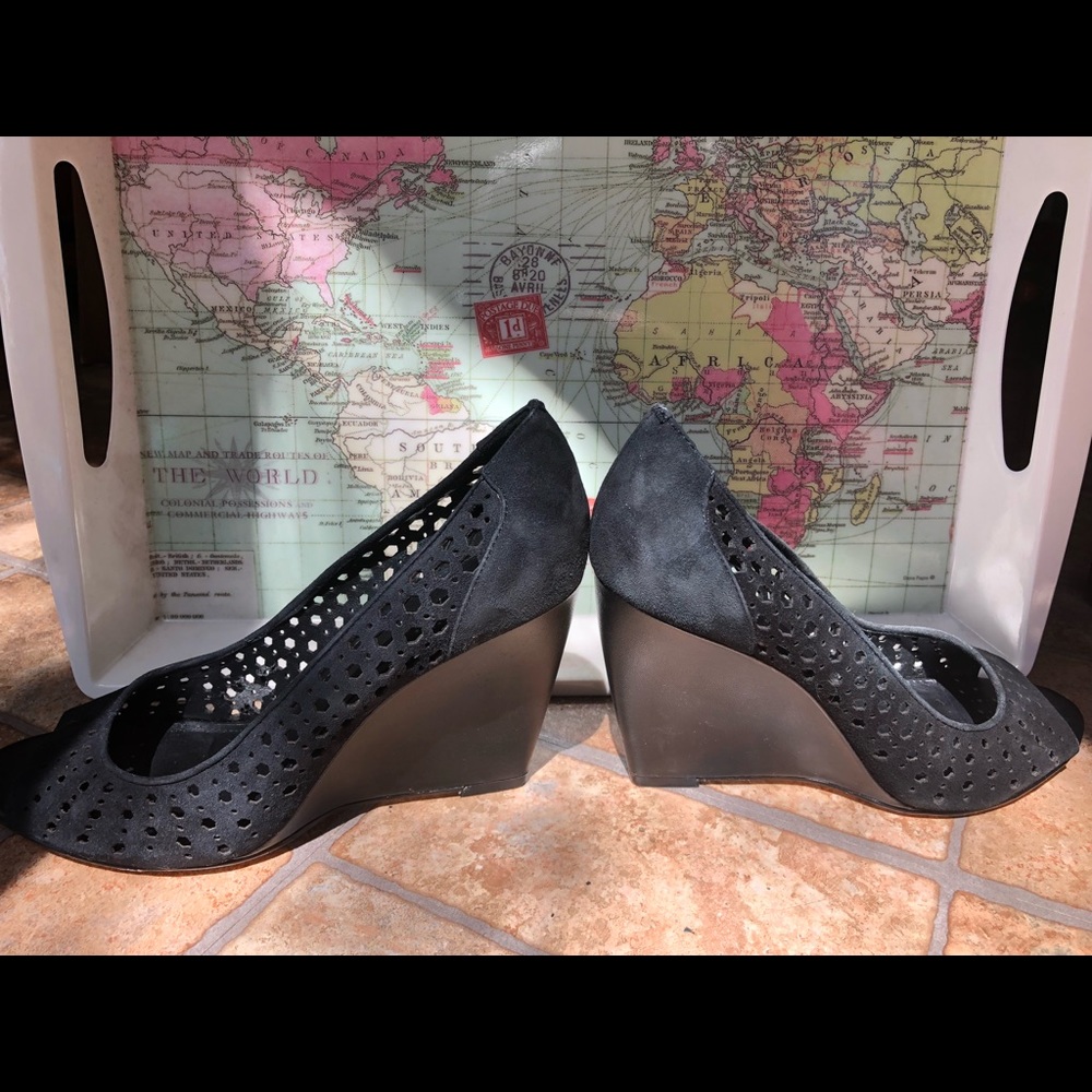 All black Calvin Klein Malia Kid Suede 8 wedges
